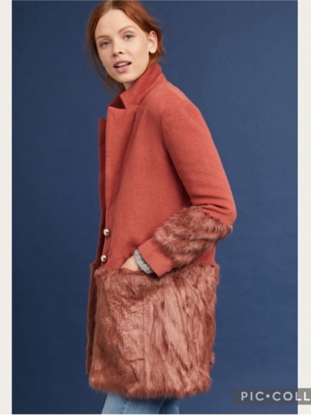 Anthropologie Keepsake Faux Fur-Trimmed Tailored Coat